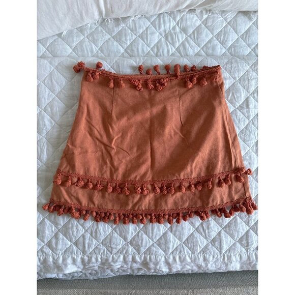 mini skirt, tassels, lined, S, orange, lightweight, burnt orange, rust, gameday - Picture 10 of 10